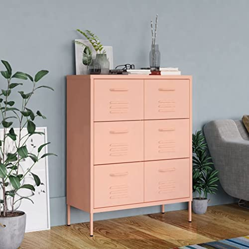 Mandloder Cajón rosa 80 x 35 x 101,5 cm, armario de almacenamiento de metal de acero con 6 cajones, carga pesada, para oficina, garaje, taller, hogar, versátil