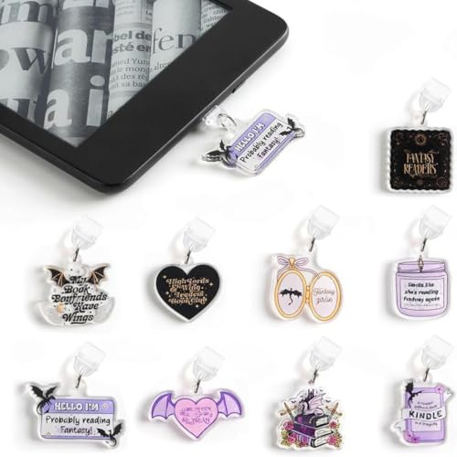 JYNVO 9 Piezas Tapones Antipolvo Kindle Estilo oscuro Divertidos, Tapón USB Tipo C Anhänger, Protector USB C Accesorios Kindle para Lectores Mujeres, compatible con la mayoría de dispositivos Type-C