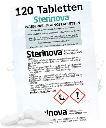 JB White Puritabs Sterinova 120x Pastille Purification Eau pour Rameur Compatible avec Waterrower, Yamo, Pasyou, Joroto, SportPlus, pastilles Eau Potable de Chlore Contre Les algues (20 x 6 Piece)