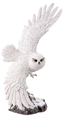 Kremers Skattkista dekorativ figur uggla flygande vit stor ugglor skulptur 44 x 18 x 16 cm handmålad av polyresin – ädel vardagsrumsdekoration för vardagsrum, hylla och skänk