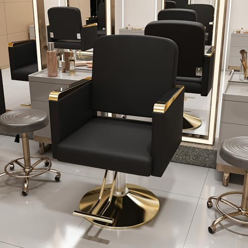 KEIKI Professional Salon Chair, 360° Swivel Hydraulic Barber Chair, Non-Tilting Hair Salon Chair for Hair Stylist, Tattoo & Beauty Spa, Black & Gold
