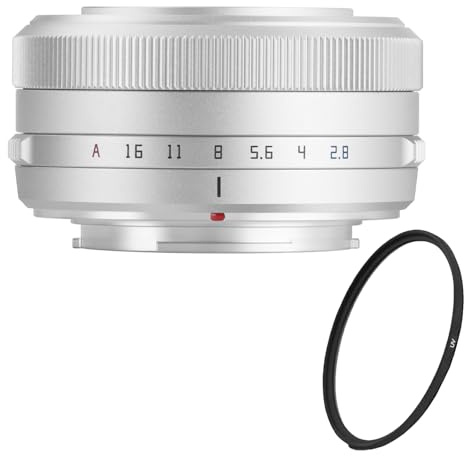 TTArtisan AF 27mm f/2.8 Objetivo Pancake APS-C (Equivalente 40.5mm) – Kit con Filtro UV de Protección 39mm – Autofoco STM, Compacto y Ligero, Ideal para Street y Viaje, para Fujifilm X (Plata)