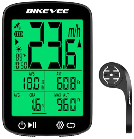 Bikevee Compteur Velo sans Fil, écran 2,4, rétroéclairage Vert, IPX7 | compteur velo gps, Suivi Température/Altitude/Pente, Démarrage/Arrêt Auto, Unités KMH/MPH