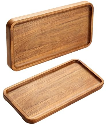 YOUZMY 2 pezzi vassoio in legno rettangolare in acacia 19 × 10,5 cm – vassoio decorativo in legno piccolo, vassoio da portata in legno, piatto da portata allungato, vassoio decorativo, porta penne