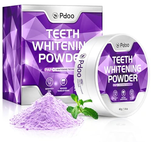 Teeth Whitening Powder Pap+ 40g - Effective Teeth Whitening - Enamel-Safe & Sensitivity-Free & Peroxide-Free - Teeth Whitening Kit that Removes Coffee, Tea, Wine Stains - Purple Teeth Whitening