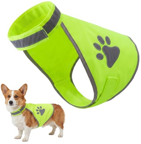 Reflective Dog Safety Vest, Hi-Vis Fluorescent Yellow, Adjustable Straps, Lightweight Water-Resistant Coat with Secure Buckle for Night Walks, Hiking, Training (M)