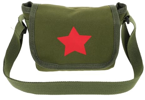 LALAFINA Bolso Cruzado Infantil Retro de Lona Verde con Diseño de Figura | Uso Diario y Colegio, Diseño Resistente, Estilo Único para Niños, Tamaño Mini Acabado Vintage