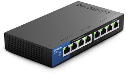 Linksys LGS108 8 Port Gigabit Unmanaged Network Switch - Home & Office Ethernet Switch Hub with Metal Housing - Wall Mount or Desktop Ethernet Splitter, Easy Plug & Play Connection