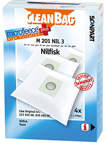 CleanBag M 201 Nil - 3 bolsas para aspiradora como original: 22359500, 81846000, 1470286500, Contenido: 4 bolsas para aspiradora + 1 filtro universal