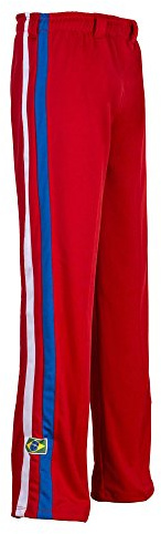 Pantalones Auténticos Brasileños Capoeira Artes Marciales Hombres (Rojo con Azul Y Blanco Verticales Bein Rayas) - XL