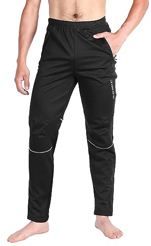 INBIKE Fahrradhose Herren Winter Lang Laufhose Reißverschluss Tasche Outdoorhose Winddicht Aus Fleece MTB Hose Radhose Fahrrad Moutainbike Joggen Laufen Wandern Schwarz XL