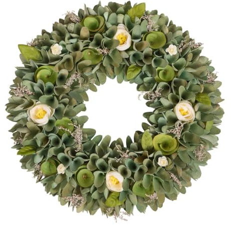 Spring Summer Wreath Sage Green Wooden Crocus Hanging Front Door Decoration Wreaths 42cm (DV50)