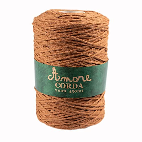 Corda 2mm Cotone (Marrone), Filo per Macramè, Cordino per Borse a Uncinetto e Fai da te, Filato per Uncinetto e Ferri Made in Italy, BORGO DE’ PAZZI FIRENZE