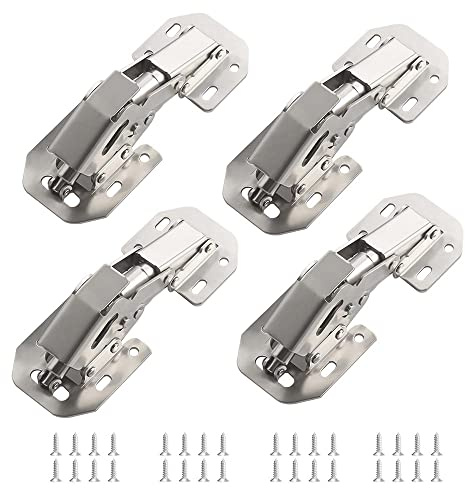 4 Soft Close Damping Frameless Hidden Hinges for Cupboard Door, Easy Surface Mount Installation, 90 Degree, 32 Stainless Steel Screws