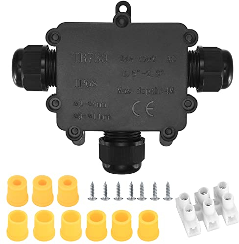 Boîte de Jonction étanche IP68, Boîte de Dérivation Etanche Electrique Exterieur, 3 Voies Connecteurs de Câble pour Cable 3-8mm & 9-14mm Diamètre