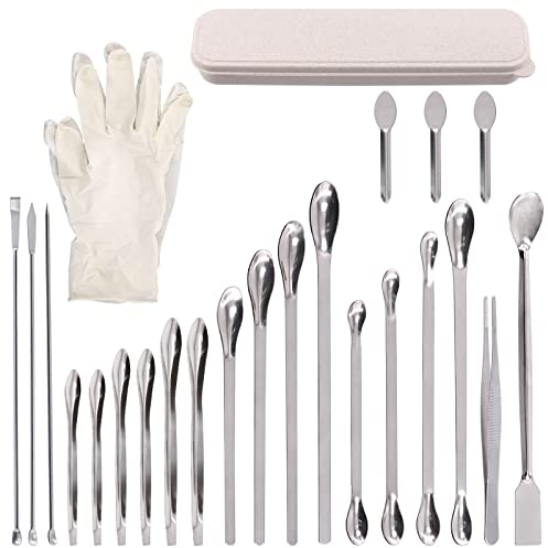 Swpeet 23pcs Rostfritt stål Micro Lab Scoop Sked Lab Spatulas Assortment Kit, Pill Filler Tamper Tool Micro Spatula Steel Sked Reagent Laboratory Blandning Spatula Lång provtagningssked för pulver Gel