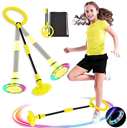 Kle Skip Ball para niños con luces, una bola oscilante con función de luz nocturna, bola de salto de tobillo, regalos de cumpleaños para niñas de 5, 6, 7, 8, 9, 10 +, juguete de tobillo plegable