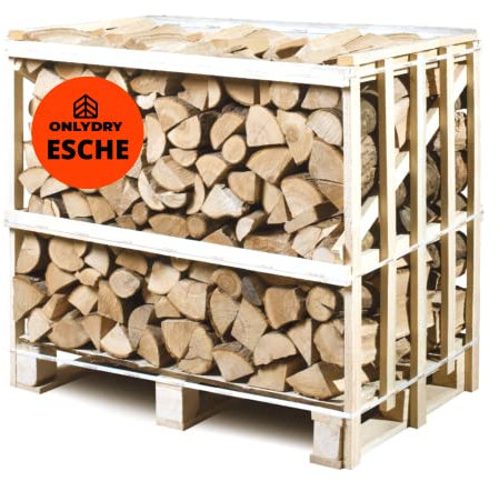 Onlydry Bois de chauffage frêne avec moins de 18 % d'humidité – Parfait pour four, brasero, cheminée, poêle à cheminée, bois de cheminée propre et sec de qualité supérieure (1 RM; 1,5 SRM)