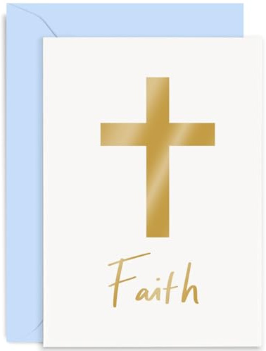 Old English Co. Gold Foil Faith Card - Easter Religious Holiday Card - For Baptism or Christening for Him or Her | Blank Inside with Envelope