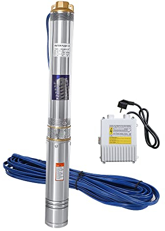 Jopassy Pompe de puits profond, 4000 l/h, 1100 W, avec câble de 20 m, max. 35 °C, pompe submersible pression 8,1 bar, pompe submersible en acier inoxydable, compatible avec le sable