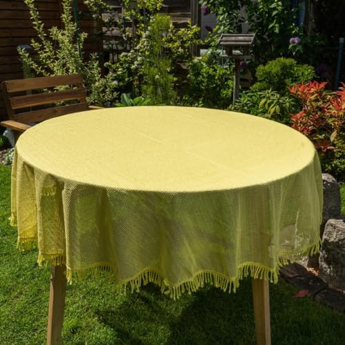 laro Gartentischdecke Wetterfest rutschfest Rund, Muster:Gelb, Größe:Rund Classic 160cm