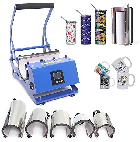 Transferpresse 6 in 1, Hitzepresse 500W 200 ℃ Tassenpresse Maschine Mug Presse mit 6 Untersetzer, DIY Mulitifunktional Sublimation Wärmepresse Becherdruckmaschine für Kaffeetasse