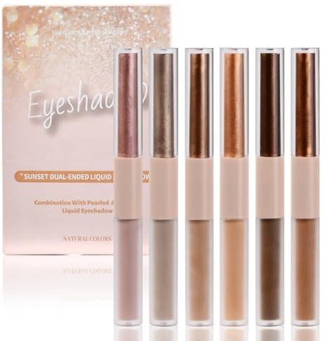 Cozlly Ombretto Liquido a Doppia Estremità, 6 Pcs 12 Colori Ombretti Liquidi (6 Colori Opaco + 6 Colori Perlescente Glitter), Asciugatura Rapida, Impermeabile, Lunga Durata, per Trucco Quotidiano