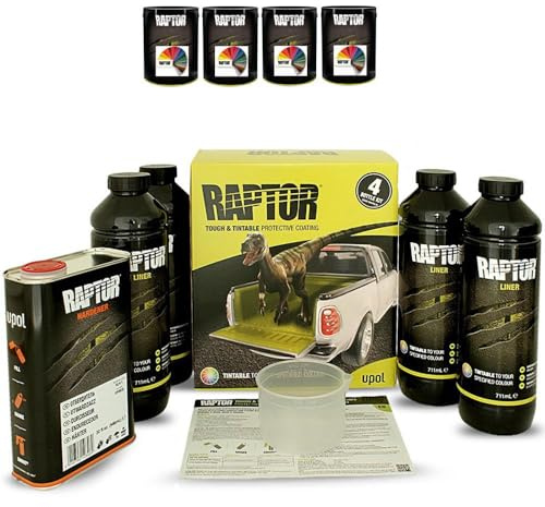 Raptor Lack Beschichtung 4er Set + 4x 0,1 L Raptor Farbkonzentrat. Alle RAL Farben/Upol (RAL 9007 Graualuminium)