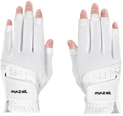 MAZEL Women's Golf Gloves One Pair Open-Finger Design,Breathable Hot Wet Weather Sweat-Absorbing,Fit Size S M L XL (White, Small)