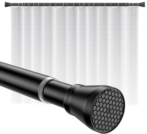 Shower Curtain Rod 45-77 Inch Black Shower Tension Rod Adjustable Curtain Rod No Drilling Tension Curtain Shower Rods for Bathroom Windows
