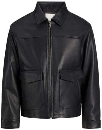 JACK & JONES Jprccwallace-Giacca in Pelle Giacchetta, Nero, S Uomo
