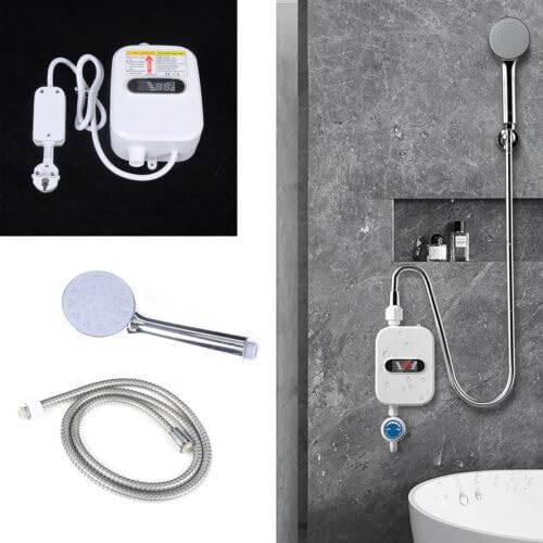 Calentador de agua instantáneo de 3500 W, calentador de agua eléctrico instantáneo, soporte de pared, grifo calefactor instantáneo, con cabezal de ducha, adecuado para cocina, baño y ducha