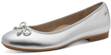 Tamaris Comfort Damen Ballerinas aus Leder mit Schleife, Zapatos Tipo Ballet Mujer, Plata, 38 EU