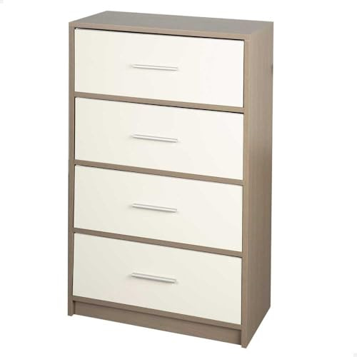AKTIVE Max Home Cómoda dormitorio multiusos, Gris y blanco, 4 cajones de tela ligeros, 58x30x91 cm, Estructura madera, Sistema de almacenaje, Organización hogar, Decoración, Mueble vestidor (18413)