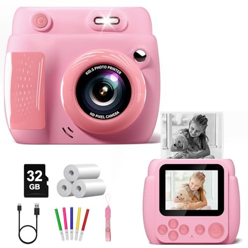 Appareil Photo Instantané Enfants,LETSHAHA 1080P 20MP 2.4'' Écran Appareil Photo Instantané Enfant avec 3pcs Papier d'impression Thermique,pour Les Enfants de 5 à 12 Ans Noël, Cadeaux pour Enfants