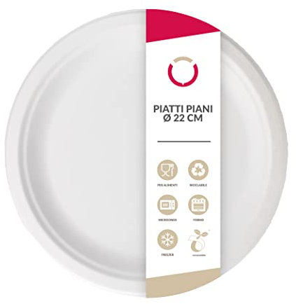 DOT Horeca Solutions 100 Piatti piani 22 cm Monouso in Bagassa 100% Compostabili Ecologici Resistenti e Sicuri per Alimenti, Feste Eventi Catering Stoviglie Biodegradabili Sostenibili Eco-Friendly Bio