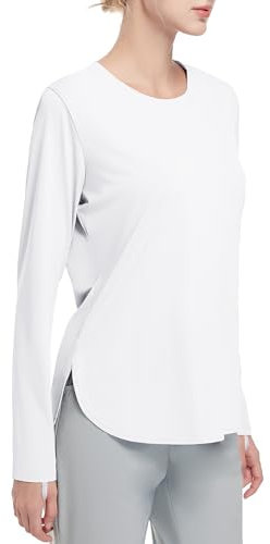 HIBETY Damen Langarm-Shirts UPF 50+ Sun Shirts Workout Athletic Tops Leichte schnell trocknende Outdoor Wandern Yoga Gym Active Tees White M