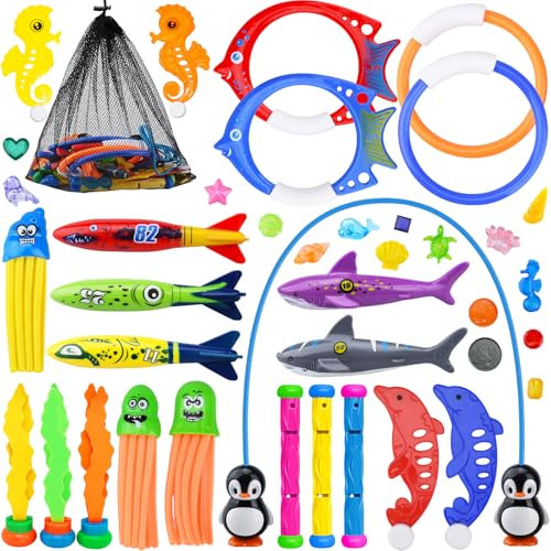 KIMIGO Tauchspielzeug für Kinder,Pool Spielzeug Kinder,Outdoor Schwimmbad Spielzeug,Tauchen Spielzeug Unterwasser Tauchspielzeug Set Geschenk 5-12 Jahre Schwimmbad Wasserspielzeug Outdoor