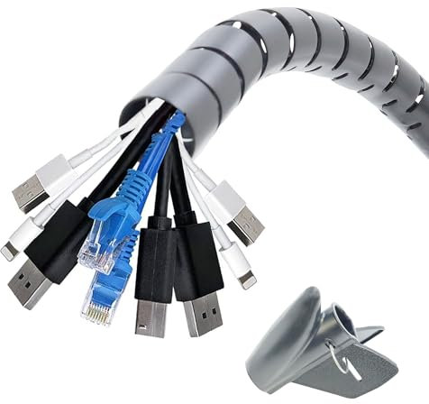 Cable Tidy Sleeves, Cable Management Wire, Flexible Spiral Cable Cover Protector Organiser for PC TV Computer Printer Cables etc for Home and Office, ∅13mm 5.6ft 67'' (Grey)