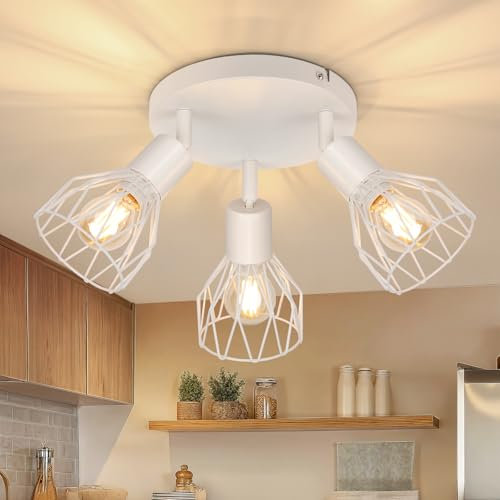 TaFiCo Deckenstrahler LED 3 Flammig E14 - Deckenlampe Wohnzimmer Rund Weiß - Deckenleuchte Küche Modern Schwenkbar Schlafzimmerlampe - Ohne Leuchtmittel