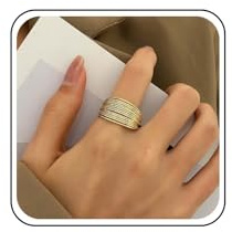 Inateannal Anillos De Oro Grueso Para Las Mujeres De Oro Grueso Anillo Ancho Abierto De Múltiples Líneas De Declaración Anillos Ajustables Anillo Ancho Dedo Índice De La Joyería Para Las Mujeres