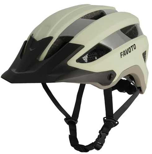Favoto Casco MTB - Casco Bicicleta Adulto Hombre y Mujer, Casco Bici Ligero de Montaña, Visera Desmontable y Forro Lavable, Beige