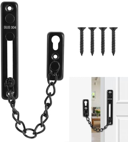 Türkette Wohnungstür,Cadena seguridad puerta,cadena puerta entrada,cadena seguridad puerta entrada,cerrojo puerta interior con cadena,cadena para puertas de entrada,acero inoxidable 304 (Negro)