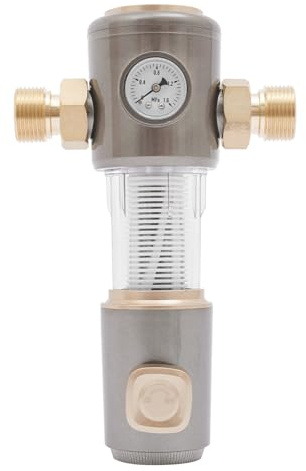 DOPBENT 1 Rückspülfilter Wasserfilter, Wiederverwendbarer Sedimentwasserfilter, 40 μm Wasserfilter mit Manometer, Hauswasserfilter (Grau)
