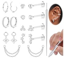 ADRAMATA Helix Piercing Jewellery Surgical Steel Threadless Push in Flat Back Earrings Stud Cartilage Earring Conch Daith Tragus Piercings Hypoallergenic Nose Labret Lip Piercing Jewellery