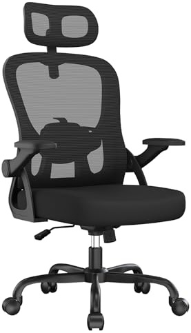 naspaluro Office Desk Ergonomic Chair with Adjustable Back/Headrest//Flip-up Armrests Comfy Computer Small Heavy Duty Swivel Chairs for Home Office Comfortable Black Study Work Mesh PC Chairs & Stool