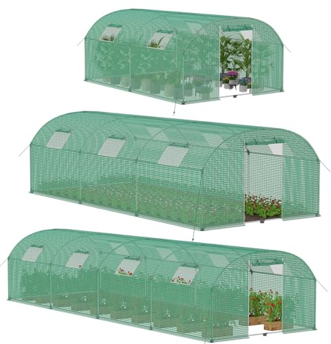 LILIIN 3 x 4 x 2 folieväxthus, folietunnel, växthus, trädgård, växttält, stabilt folietält med 4 fönster med myggnät och dörr, av HDPE och galvaniserat stål, för vintersäkert tomatväxthus