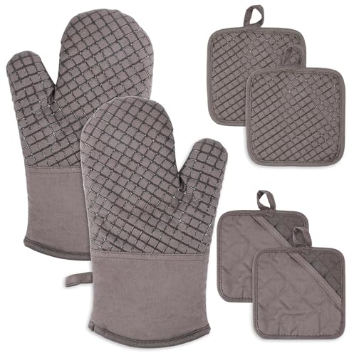 4Pcs Oven Mitts and Pot Holders Set, Heat Resistant Cotton Oven Gloves