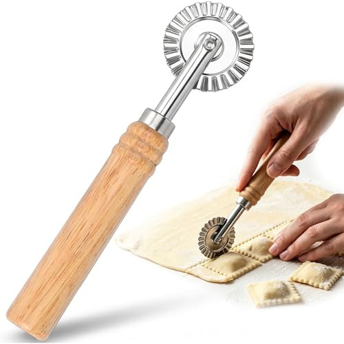 KIMHOME Rotella tagliapasta lunga piccola, 1 pezzo in acciaio inox ondulato con manico comodo, ideale per tagliare pasta, ravioli, pizza e pasticceria in cucina di casa