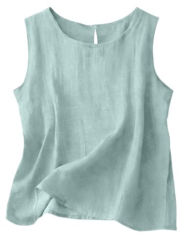 Générique Chemisier Femme Été sans Manche Col Rond Coton et Lin Gilet Couleur Uni Boutonné Bureau Travail Basique Tops Ample Respirant Plage Loisirs Blouses